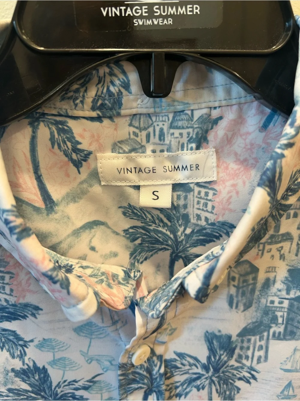 VINTAGE SUMMER Matching Cabana Set Palm Tree Swim Trunks & Button Up Shirt S